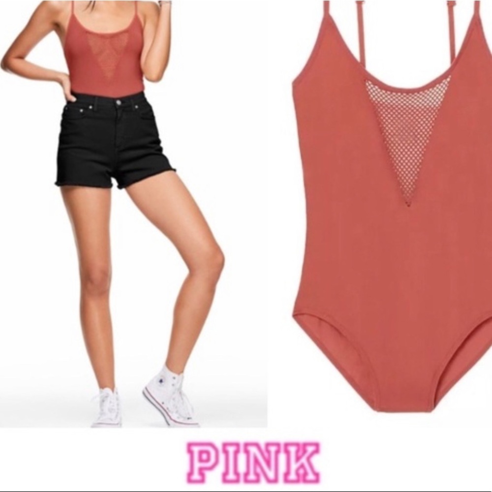 PINK Mesh bodysuit in peach Never Worn!